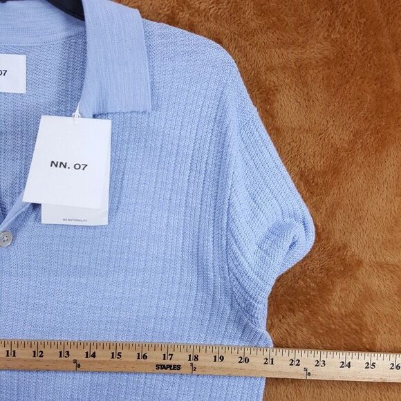 NN07 Polo Shirt Mens Small Blue Button Up Short Sleeve Knit Ribbed NOLAN $255 - Picture 7 of 9